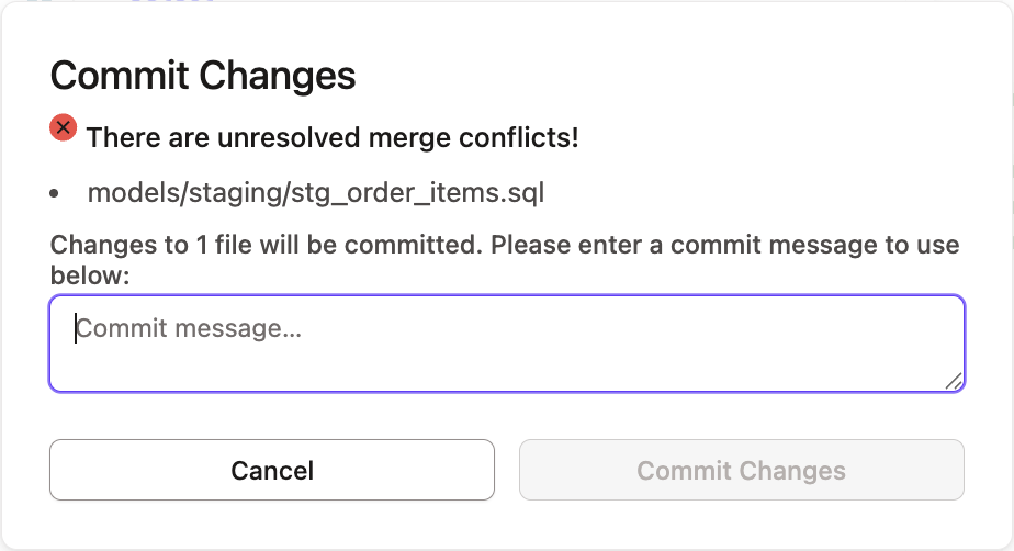 Pop up box when you commit without resolving the conflict